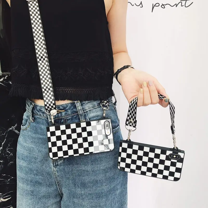 Crossbody soft Phone Case for iPhone 11 pro max XS MAX XR X 6S 7 8 plus Black White Plaid handbag cover with long strap chain
Crossbody soft Phone Case for iPhone 11 pro max XS MAX XR X 6S 7 8 plus Black White Plaid handbag cover with long strap chain