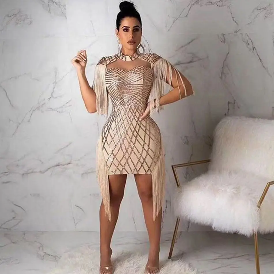 Newest Fashion Celebrity Party Bodycon Dress Women Short Sleeve O-Neck Tassel Sequined Sexy Nightclub Mini Dress Women Vestidos
Newest Fashion Celebrity Party Bodycon Dress Women Short Sleeve O-Neck Tassel Sequined Sexy Nightclub Mini Dress Women Vestidos