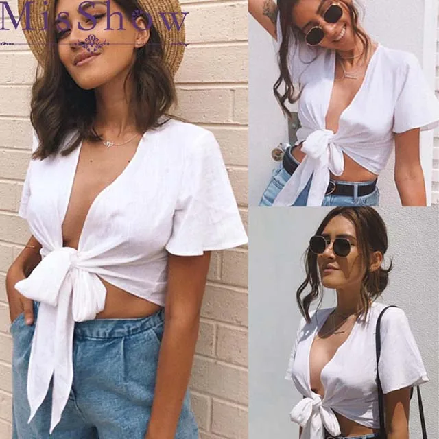 2019 Summer short Sleeves Bow Tie shirt Deep v neck Short Crop cotton Black white Blouse Women Front Bowknot Shirt Blusa Tops
2019 Summer short Sleeves Bow Tie shirt Deep v neck Short Crop cotton Black white Blouse Women Front Bowknot Shirt Blusa Tops