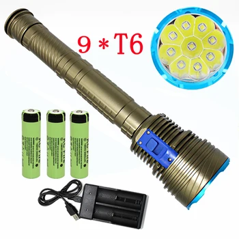 9000Lumens 9x T6 Diving LED Flashlights 3 Mode 100M Underwater Waterproof Tactical Torch +3x 18650 Battery +Charger
9000Lumens 9x T6 Diving LED Flashlights 3 Mode 100M Underwater Waterproof Tactical Torch +3x 18650 Battery +Charger