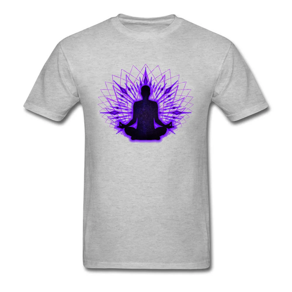 Customized T-Shirt Faddish Short Sleeve Party Pure Cotton O Neck Men Tops T Shirt Printed On Sweatshirts Summer/Fall Meditation Lotus The Universe Inside grey