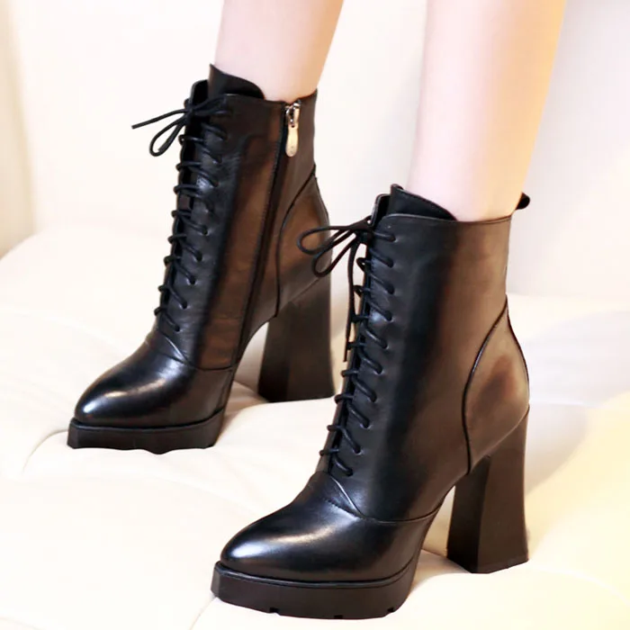 Women Ankle Boots genuine leather Designer Fashion Platform pointed toe High Heels Lace Up Short Woman 2017 Autumn Winter Shoes Women Ankle Boots genuine leather Designer Fashion Platform pointed toe High Heels Lace Up Short Woman 2017 Autumn Winter Shoes<br><br>Aliexpress
