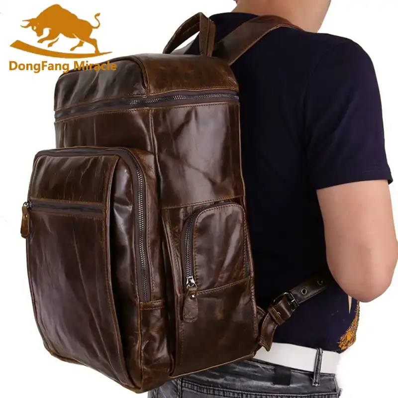 Brand Cowhide Genuine Leather Backpack Men Oil Wax Travel Backpack