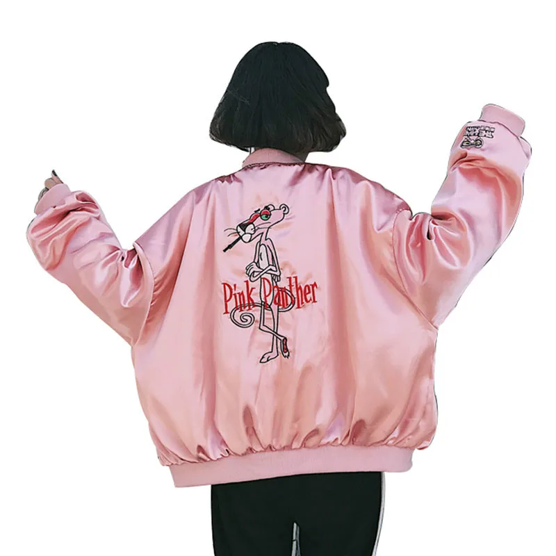 Spring Coat New Fashion Streetwear Women Jacket Harajuku Girl Pink Panther Cartoon Embroidery Satin Baseball Jackets Female
Spring Coat New Fashion Streetwear Women Jacket Harajuku Girl Pink Panther Cartoon Embroidery Satin Baseball Jackets Female