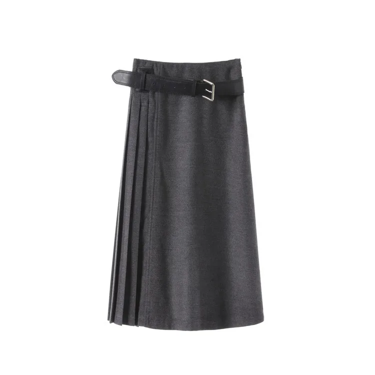 Runway Women's Wool Pleated Skirt 2018 Winter High Waist Pleated Midi Skirt Korean Elegant Women Grey Long Skirts Faldas Mujer 
Runway Women's Wool Pleated Skirt 2018 Winter High Waist Pleated Midi Skirt Korean Elegant Women Grey Long Skirts Faldas Mujer