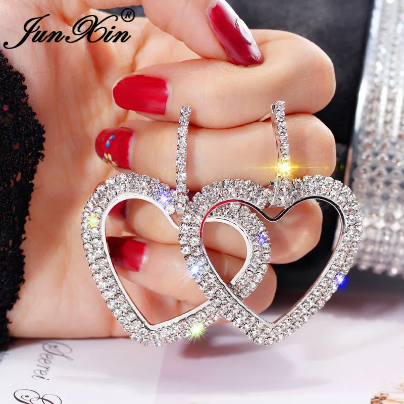 JUNXIN European Style Big Heart Drop Earrings For Women 925 Silver Pave White Crystal Dangle Earrings Female Trendy Punk Jewelry
JUNXIN European Style Big Heart Drop Earrings For Women 925 Silver Pave White Crystal Dangle Earrings Female Trendy Punk Jewelry