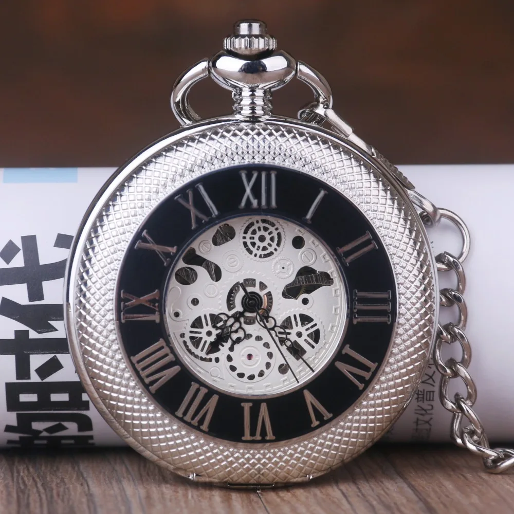Silver Skeleton Handicraft Roman Numerals Display Mechanical Pocket Watch Antique Steampunk Mesh Relief Hollow Gentleman Clock
Silver Skeleton Handicraft Roman Numerals Display Mechanical Pocket Watch Antique Steampunk Mesh Relief Hollow Gentleman Clock