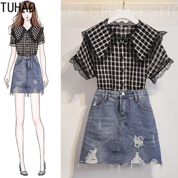 TUHAO 2019 Summer Casual Women's Sets Plus Size 5XL 4XL Plaid Lace Short Sleeve Shirts + Hole Denim Skirts Suits 2 Pcs Set WL58
TUHAO 2019 Summer Casual Women's Sets Plus Size 5XL 4XL Plaid Lace Short Sleeve Shirts + Hole Denim Skirts Suits 2 Pcs Set WL58