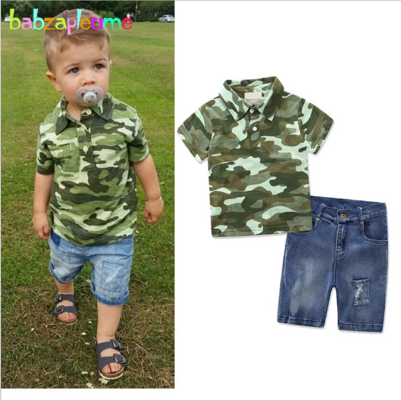 

babzapleume 2Piece 2-7Years Kids Outfits Summer Clothes Children Camouflage T-shirt Denim Shorts Baby Boys Clothing Set BC1471-1