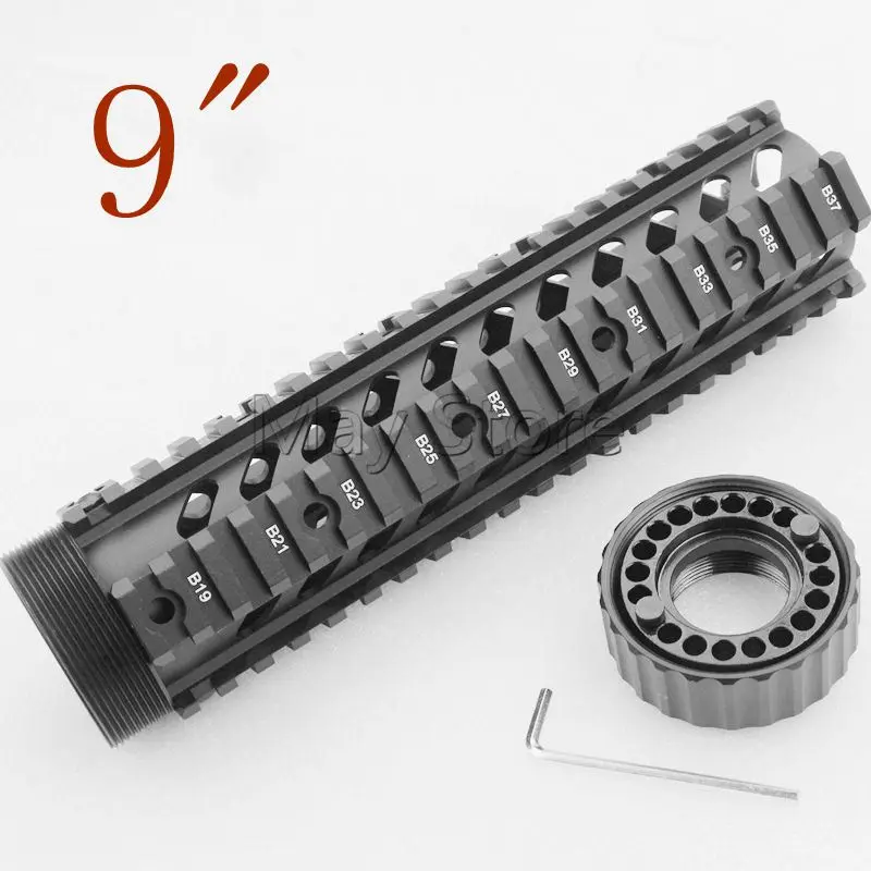 Tactical 9 Inch Free Float Quad Picatinny Rail Handguard Installs On Standard Carbine Length AR15 M16 Rifles Black 
Tactical 9 Inch Free Float Quad Picatinny Rail Handguard Installs On Standard Carbine Length AR15 M16 Rifles Black