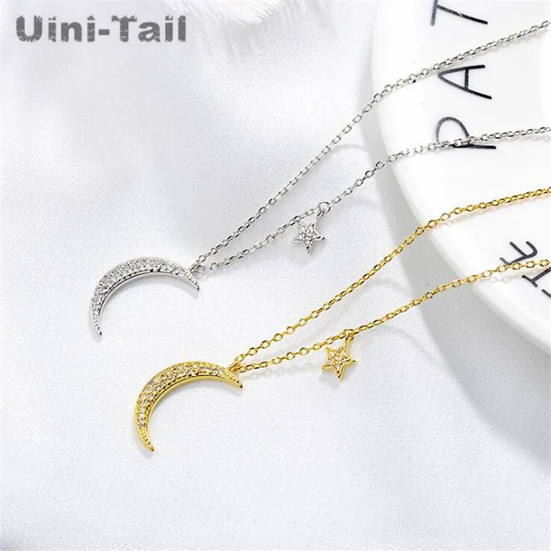 Uini-Tail new hot 925 sterling silver fashion simple temperament star and moon micro-inlaid necklace shiny star month creative 
Uini-Tail new hot 925 sterling silver fashion simple temperament star and moon micro-inlaid necklace shiny star month creative