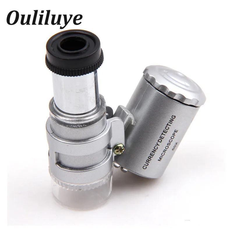 

Mini 60X Microscope Jeweler Loupe Lens High Quality Magnifying Glass Illuminated Magnifier Glass Handheld UV Currency Detector