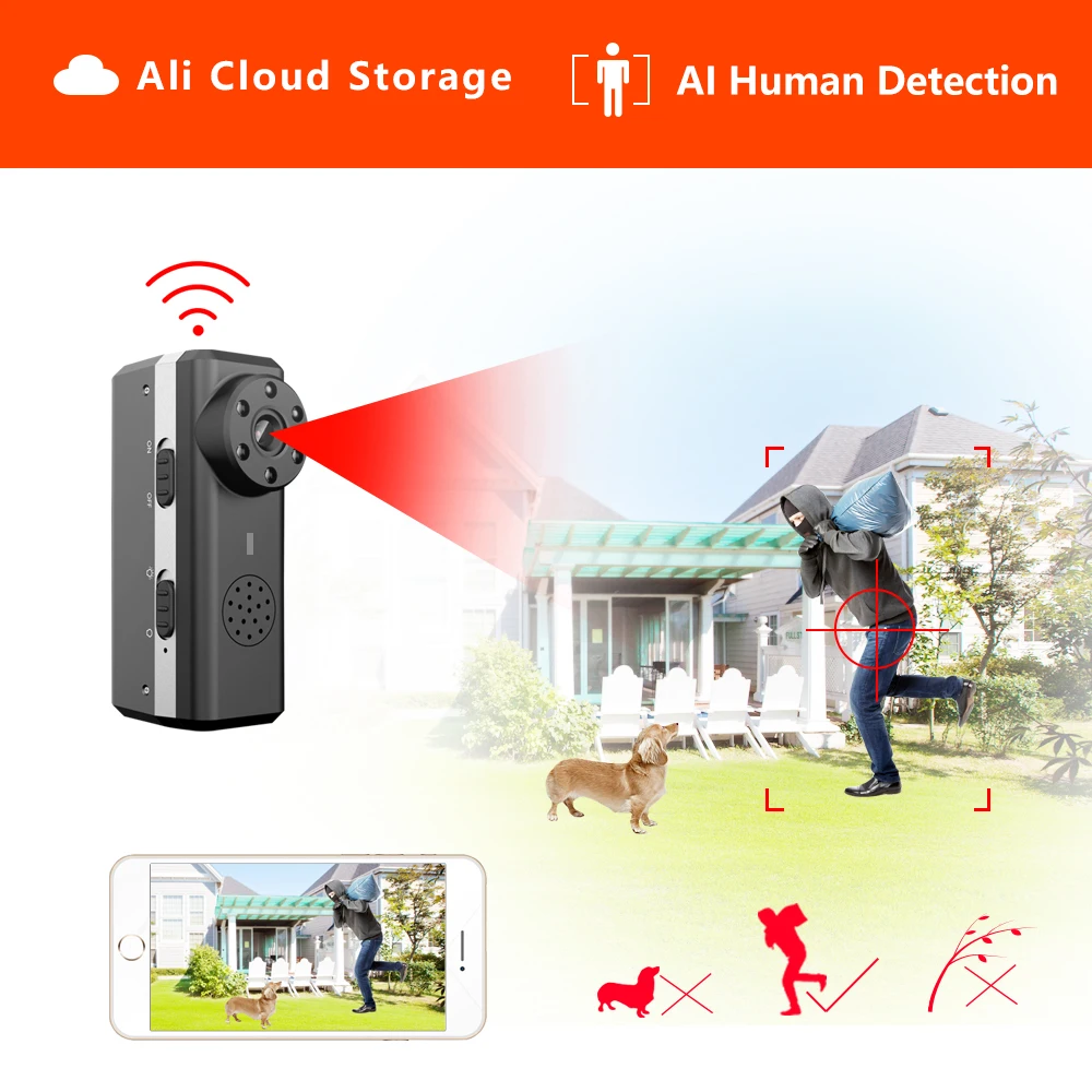 HD Smart Mini Wifi Camera AI Human Detection IP/AP Camera Ali Cloud Storage IR Night Vision Security Cam Max 128G
HD Smart Mini Wifi Camera AI Human Detection IP/AP Camera Ali Cloud Storage IR Night Vision Security Cam Max 128G