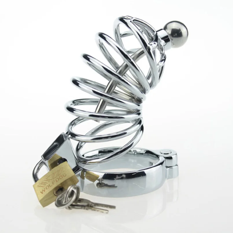 Male Sex Products Stainless Steel Chastity Belt Cock Cage With Removeable Urethral Sound Catheter And Adjustable Penis Ring