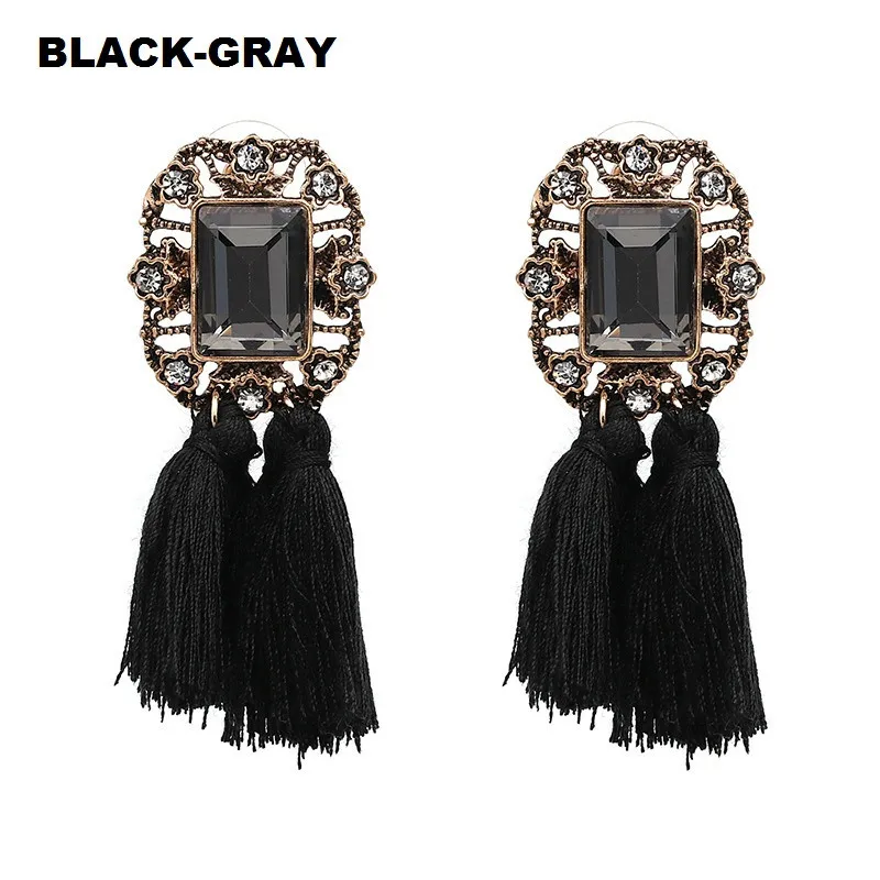 16 Colors, Crystal Square Tassel Stud Fringe Earrings