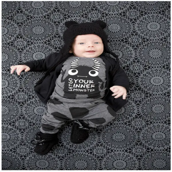 Infant Baby Babe Boys Clothes Long Sleeve Your Inner Monster Letter Tops+Pants 2PCS Baby Boy Girl Clothing Sets
Infant Baby Babe Boys Clothes Long Sleeve Your Inner Monster Letter Tops+Pants 2PCS Baby Boy Girl Clothing Sets