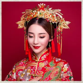 Chinese Traditional Bridal Headdress Red Tassels Hairpin Beads Gold Color Women Hair Accessories Wedding Bridal Jewelry Sets
Chinese Traditional Bridal Headdress Red Tassels Hairpin Beads Gold Color Women Hair Accessories Wedding Bridal Jewelry Sets