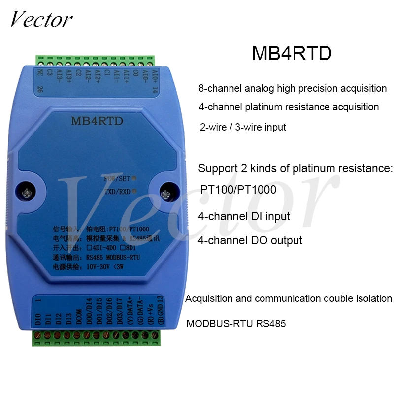 4-channel PT100 Temperature Acquisition Module PT1000 High-precision Thermal Resistance Acquisition Module Modbus RS485 MB4RTD
4-channel PT100 Temperature Acquisition Module PT1000 High-precision Thermal Resistance Acquisition Module Modbus RS485 MB4RTD