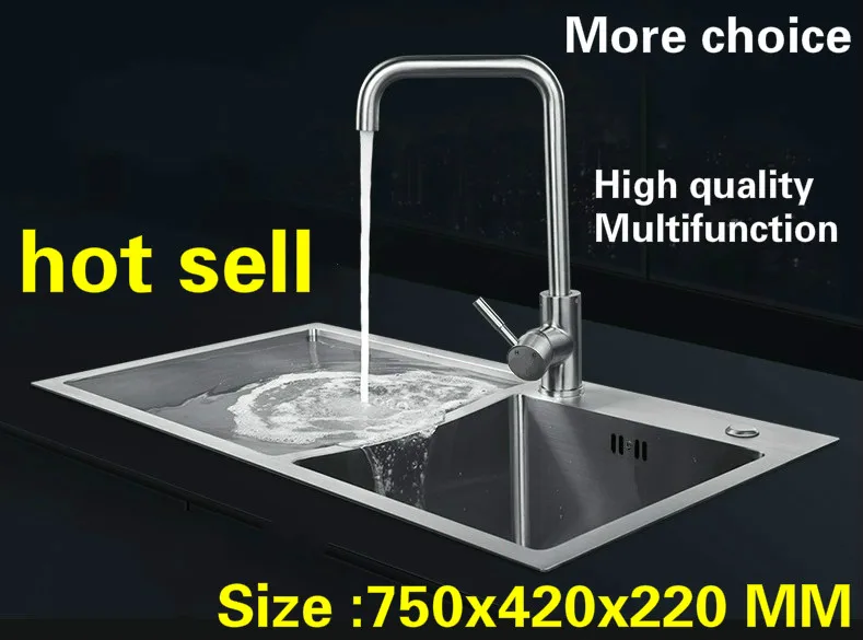 

Free shipping Apartment deluxe vogue kitchen manual sink double groove durable food-grade 304 stainless steel hot sell 75x42 CM