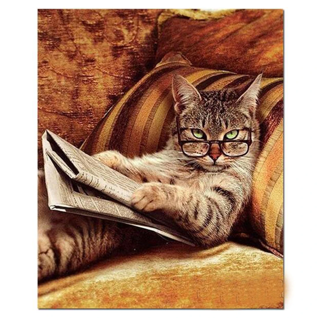 Image Big Sale Beautiful Diy Embroidery Reading Glasses Cat On The Sofa Diamond Cross Stitch Crystal Diamond