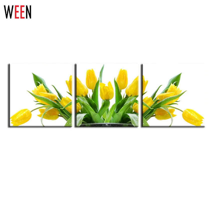 3 Piece Yellow Tulips Wall Pictures For Living Room Modern Canvas Painting Home Decor Lover Gifts Printed Cheap Art No Frame | Дом и сад