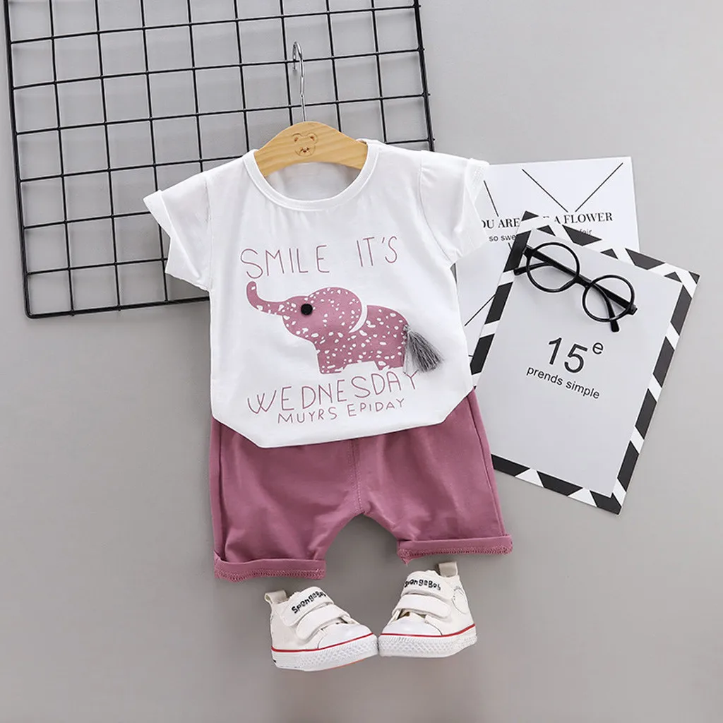 Toddler Baby Girls Short Sleeve t-Shirt Tops Overall Shorts Pants Outfits Suit Rabbit Photoshoot Party Casual Clothes