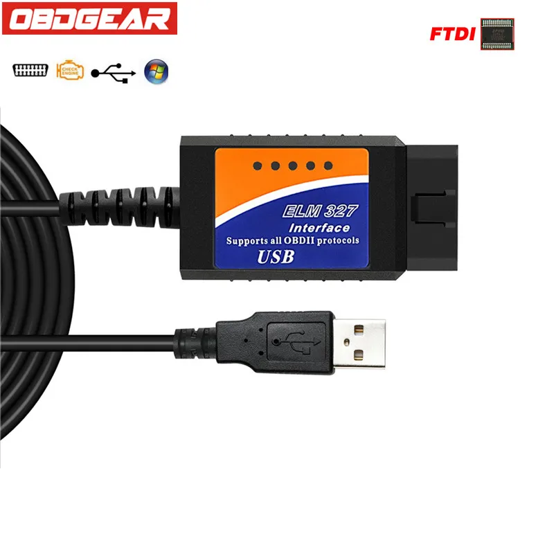 Фото ELM327 USB FTDI FT232RL чип V1.5 OBD2 сканер OBD 2 ELM 327 Интерфейс OBDII Авто Бортовая - купить