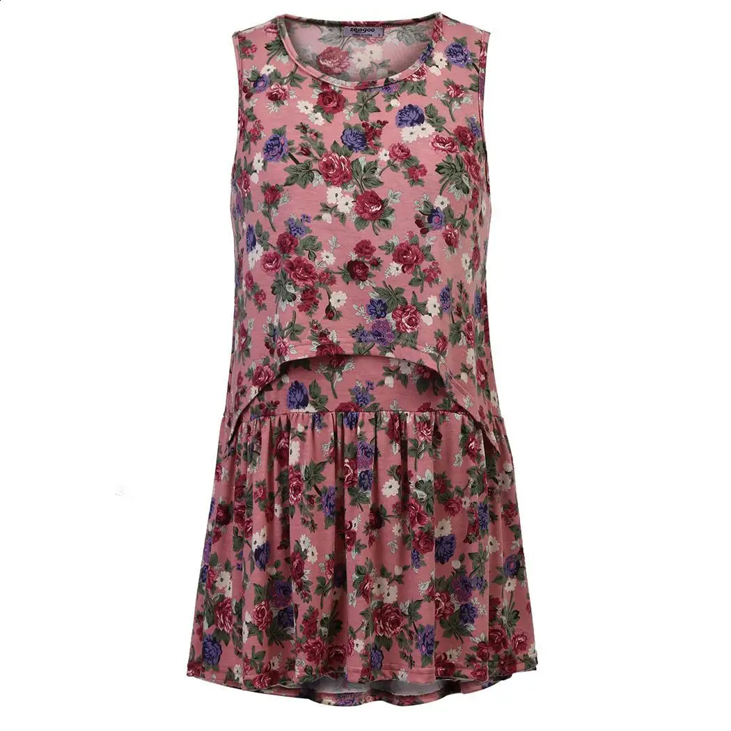 Nursing Floral etc Beach Women Maternity Street T-Shirt Summer Sleeveless Neck O Flared Casual Spring Breastfeeding Top Print | Мать и