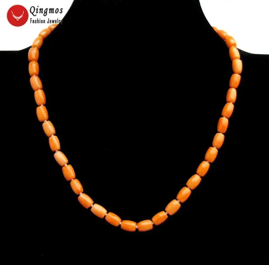 Фото Qingmos модное ожерелье из натурального коралла для женщин с 6*9 мм оранжевой