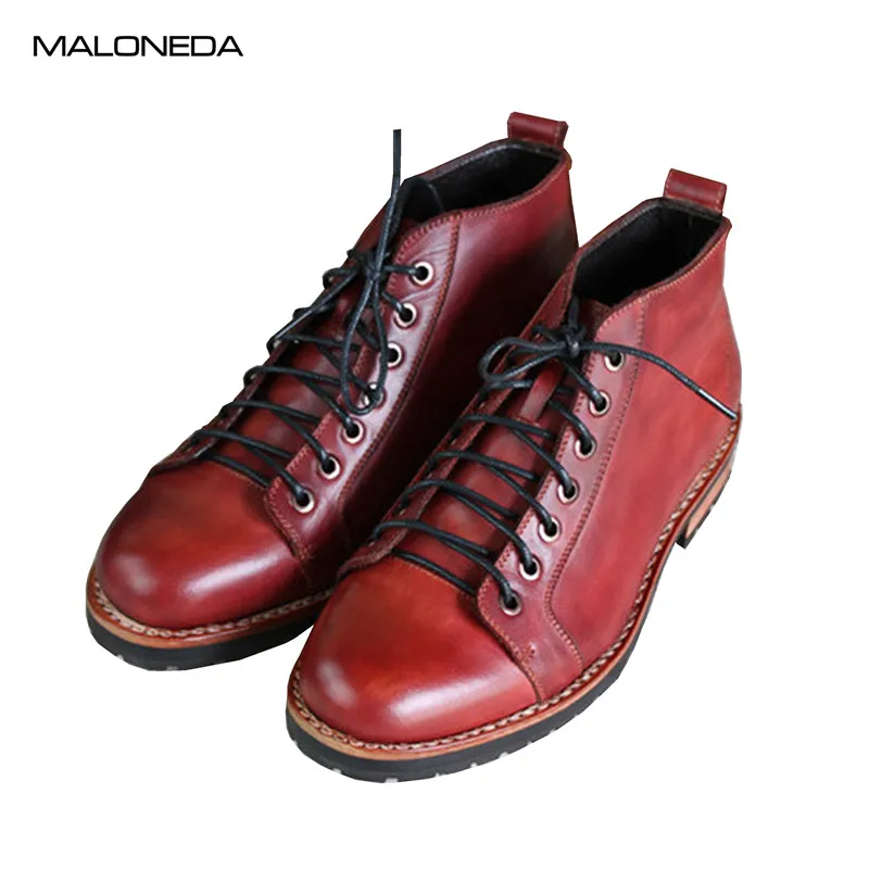 

MALONEDA Red Wine Color Goodyear Boots Mens Genuine Leather Ankle Boots Bespoke Big Size Shoes