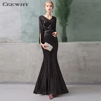 CEEWHY V-Neck Black Mermaid Dress Elegant Sequin Evening Dress Long Sleeve Sequin Gown for Ladies Robe de Soiree Abendkleider
CEEWHY V-Neck Black Mermaid Dress Elegant Sequin Evening Dress Long Sleeve Sequin Gown for Ladies Robe de Soiree Abendkleider