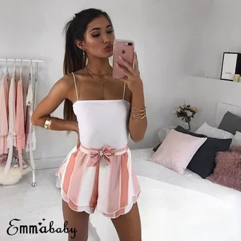 Trendy Women clothes casual cotton High Waist Belt Ladies Summer Striped shorts one pieces
Trendy Women clothes casual cotton High Waist Belt Ladies Summer Striped shorts one pieces