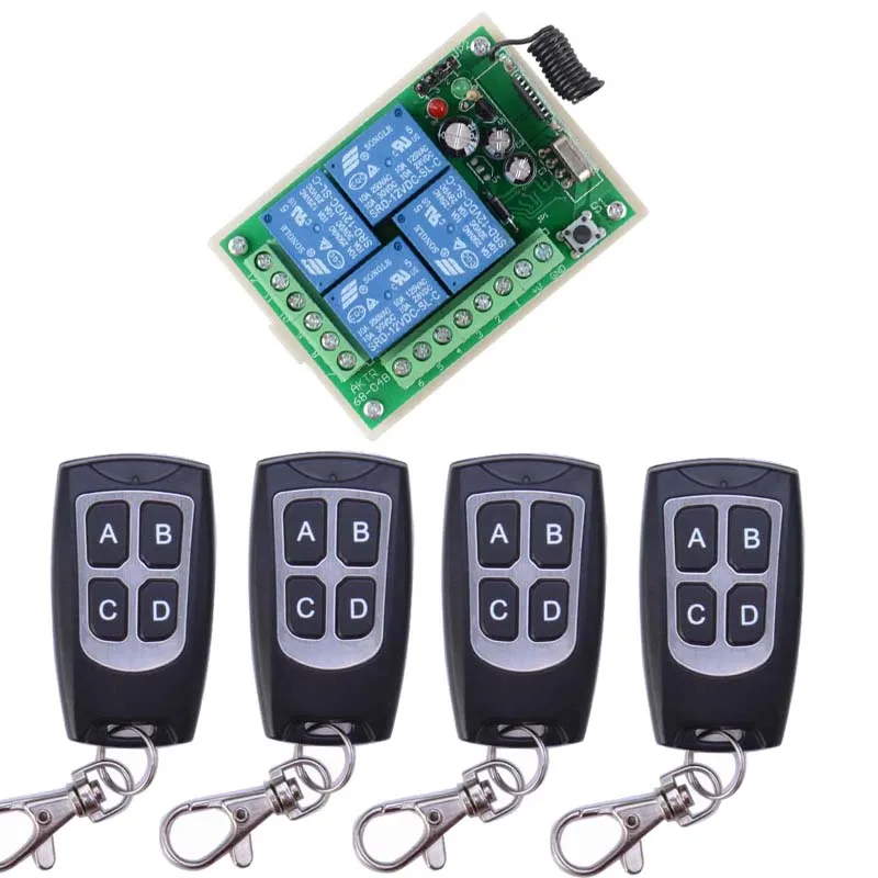 DC12V 4CH RF Wireless Remote Control System Teleswitch 4 Transmitter and 1 Receiver Universal Gate Remote Control
DC12V 4CH RF Wireless Remote Control System Teleswitch 4 Transmitter and 1 Receiver Universal Gate Remote Control