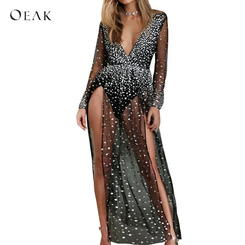 OEAK 2018 Shiny Sequined Side Party Maxi Dress Women Fashion Mesh Sleeve Deep V Neck Sexy Dress Female Nightclub Vestidos
OEAK 2018 Shiny Sequined Side Party Maxi Dress Women Fashion Mesh Sleeve Deep V Neck Sexy Dress Female Nightclub Vestidos