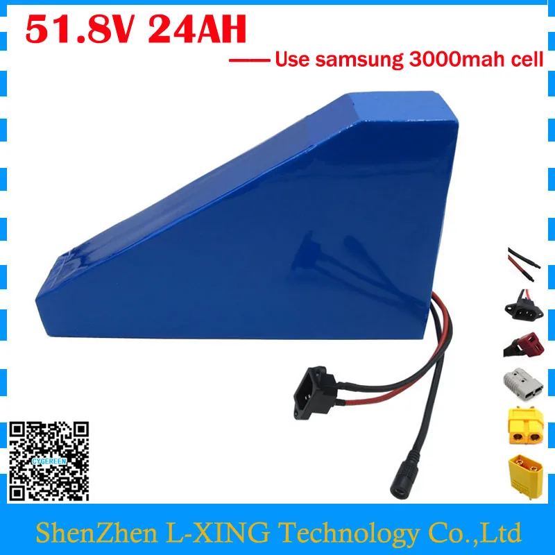 Free customs duty 1500W 51.8V 24AH ebike battery 52V 24AH lithium battery with free bag use Samsung 3000mah cell 30A BMS
Free customs duty 1500W 51.8V 24AH ebike battery 52V 24AH lithium battery with free bag use Samsung 3000mah cell 30A BMS