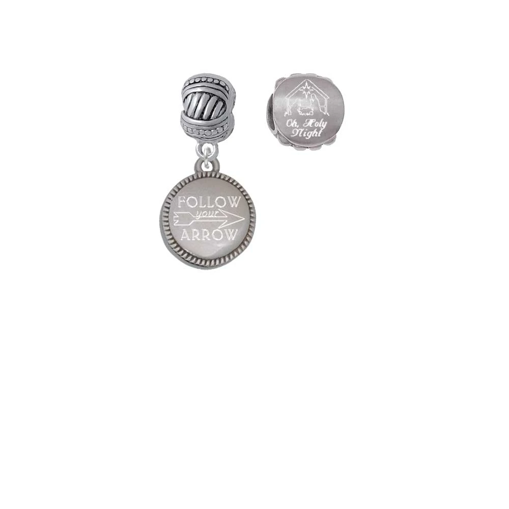Stainless Steel Disc Follow Your Arrow Come Let us Adore Him Charm Beads (Set of 2)