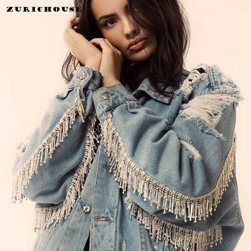 ZURICHOUSE Gems Beadings Tassel Denim Jacket Women's Heavy 2019 Autumn Long Sleeve Loose Ripped Hole Jeans Women Jackets Coat
ZURICHOUSE Gems Beadings Tassel Denim Jacket Women's Heavy 2019 Autumn Long Sleeve Loose Ripped Hole Jeans Women Jackets Coat