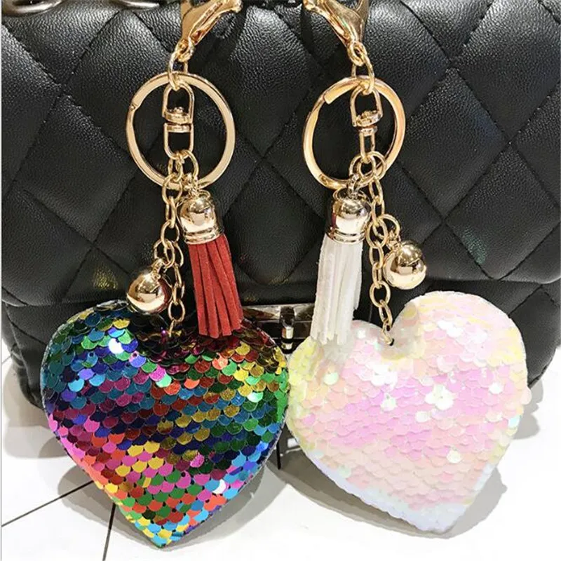 Фото Брелок для ключей с блестками в форме сердца женский брелок аксессуары ювелирные