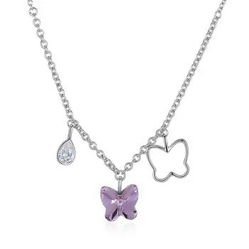 

Butterflies Fly To Your Heart Pendant Necklace Pink Blue Crystal From Swarovski Elements Classic Designer Women Necklace Jewelry