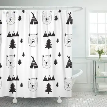 Shower Curtain with Hooks Cute Bear and Forest Pattern for Baby Uses Black Scandinavian White Winter Teddy Tree Bathroom
Shower Curtain with Hooks Cute Bear and Forest Pattern for Baby Uses Black Scandinavian White Winter Teddy Tree Bathroom