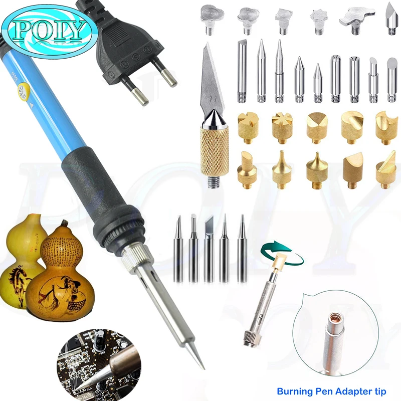 EU 220V 60W Adjustable Soldering Iron kit Carving Pyrography Tool Wood Embossing Burning Soldering Pen Soldering Welding Tips
EU 220V 60W Adjustable Soldering Iron kit Carving Pyrography Tool Wood Embossing Burning Soldering Pen Soldering Welding Tips