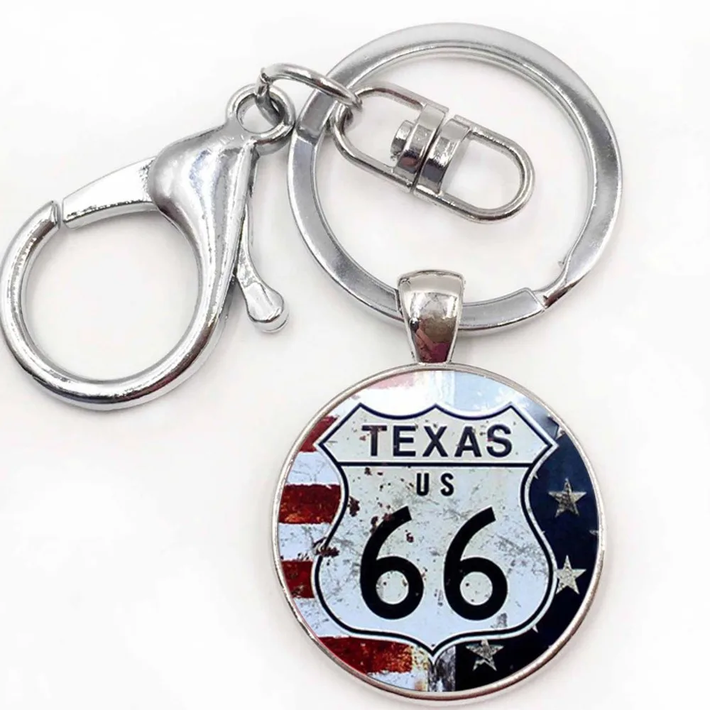 Classic Route 66 Symbol Key Chain Silver Plated Color Metal Glass Dome US Car Pattern Keychains Keyring Jewelry as gift
Classic Route 66 Symbol Key Chain Silver Plated Color Metal Glass Dome US Car Pattern Keychains Keyring Jewelry as gift