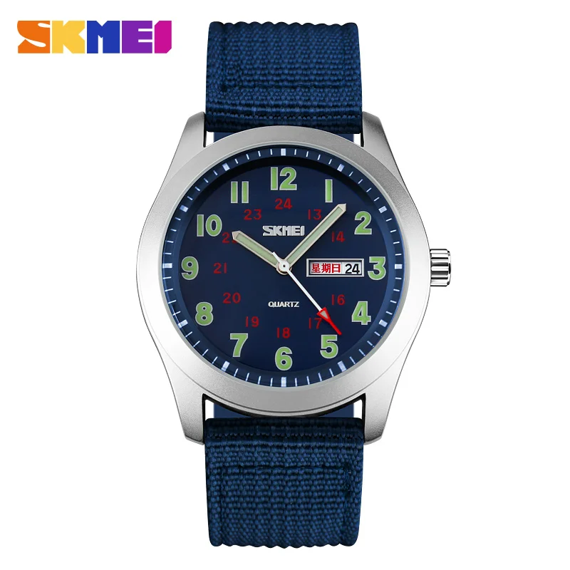 

SKMEI Brand Nylon Strap Men's Watches Waterproof Analog Display Date Week Casual Quartz Watch Men Wristwatch relogio masculino