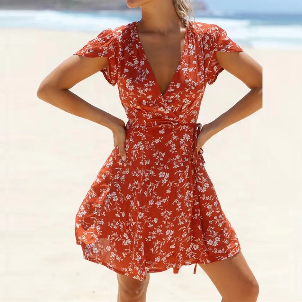 New Fashion Floral Print Beach Dress Ladies Short Sleeve V-Neck Boho Dress Sexy Mini Dress Vestidos Vetement Femme 2019
New Fashion Floral Print Beach Dress Ladies Short Sleeve V-Neck Boho Dress Sexy Mini Dress Vestidos Vetement Femme 2019