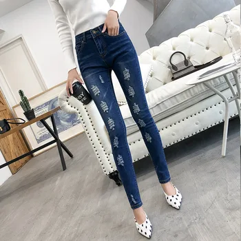 Nonis Spring Women Sexy Slim Skinny Pencil Jeans Ripped Holes Stretch High Waist Denim Pants Female Streetwear Trousers 2019
Nonis Spring Women Sexy Slim Skinny Pencil Jeans Ripped Holes Stretch High Waist Denim Pants Female Streetwear Trousers 2019