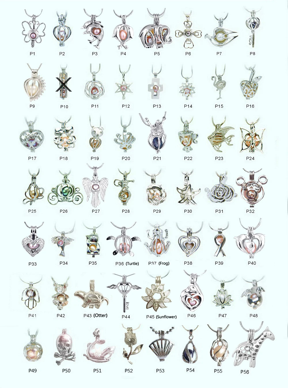 P1~P56  pearl bead cage pendants
