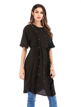 Fashion casual beaded shirt with chiffon round collar for plus-size women's wear in 2019
Fashion casual beaded shirt with chiffon round collar for plus-size women's wear in 2019
