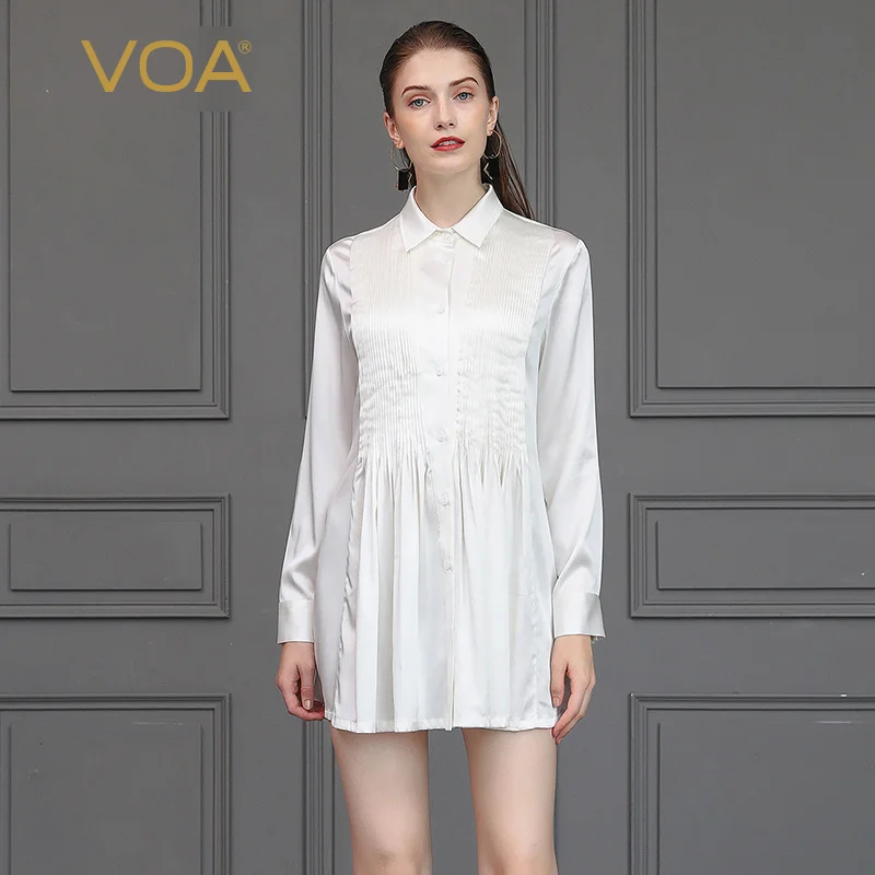 VOA White Stain Silk Blouse Women Smooth Soft Office Work Ladies Tops Basic Shirt Autumn Long Sleeve Elegant Large Size B2100
VOA White Stain Silk Blouse Women Smooth Soft Office Work Ladies Tops Basic Shirt Autumn Long Sleeve Elegant Large Size B2100