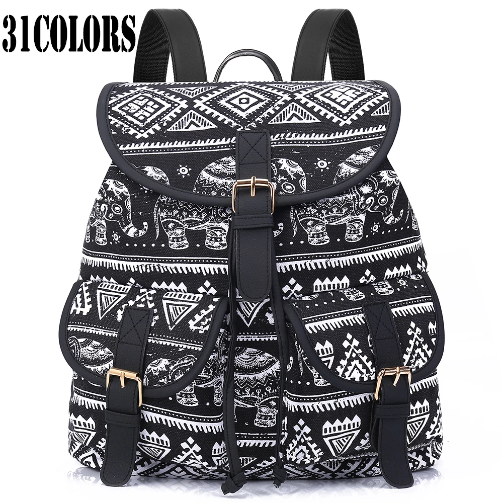 Image Exclusive New 2015 Handmade Bohemian Mochila Vintage Backpack Drawstring Printing Canvas Bagpack Sac a Dos Femme Rucksack Female