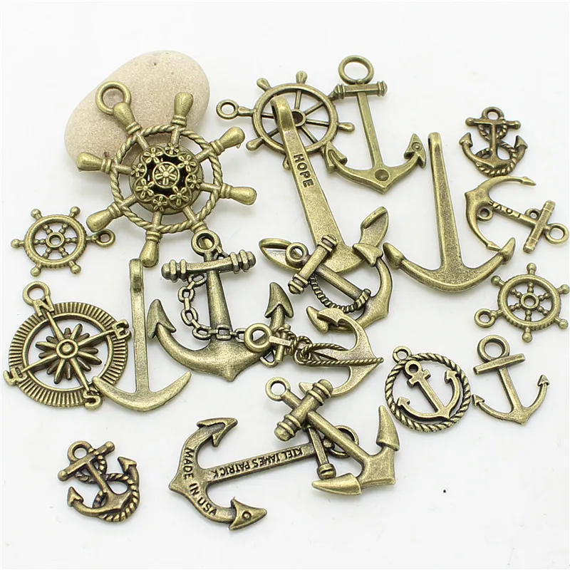 Sweet Bell 40pcs Mixed Anchor Charm Antique Bronze Rudder Pendants Jewelry for bracelets Diy Jewelry Making D1021-1
Sweet Bell 40pcs Mixed Anchor Charm Antique Bronze Rudder Pendants Jewelry for bracelets Diy Jewelry Making D1021-1
